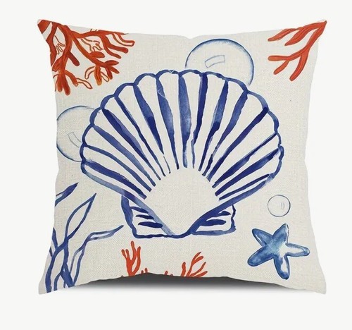 Shells Beach Nautical Coastal Spring Summer Throw Pillow Cover Home Decor - 第 1/4 張圖片