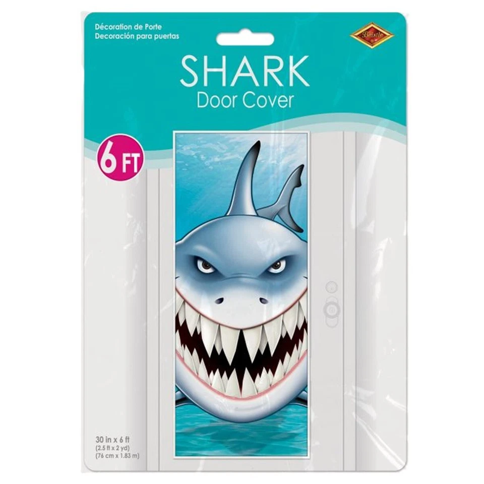 FUNDA PUERTA ATAQUE TIBURÓN PIRATA LUAU Telón de fondo tropical Decoración fiesta cumpleaños Foto 4 de 4