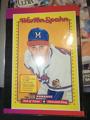 1988 leaf #588 WARREN SPAHN HOF GREAT 13 TIME 20-GAME WINNER MILWAUKEE BRAVES