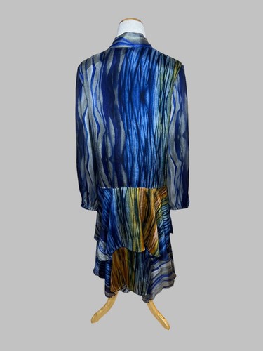 Conditions Apply Anthropologie Sz M Blue Pussy Bow Tiered Ruffle Midi Dress - Picture 5 of 8