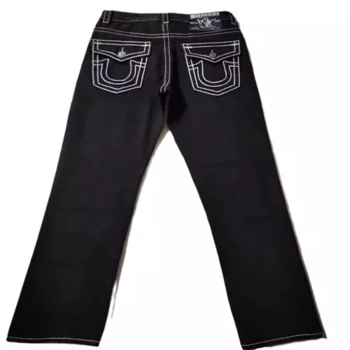 Jeans marca high street fashion americana con filo spesso bianco e grande Buddha - Foto 7 di 19