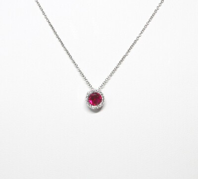 Sterling Silber Rundschliff erstellt Rubin & CZ Anhänger mit 18'' Kette