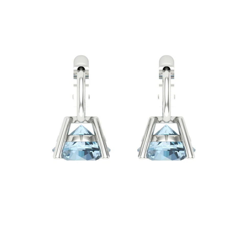 Aretes de aguamarina para mujer, palanca trasera (1,5 cttw, 6 mm, corte redondo) Foto 4 de 4