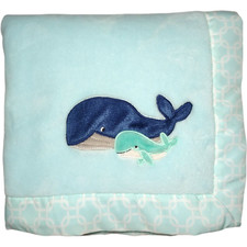 Carter's Aqua Blue Whale Baby Blanket Lovey Satin Trim Daddy Me SOFT Boy