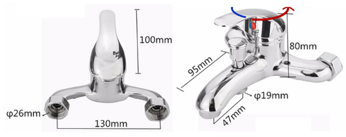 Zinc alloy Basin Faucets Chrome Wall Mounted Hot Cold Water Dual Spout Mixer Tap - Picture 4 of 4