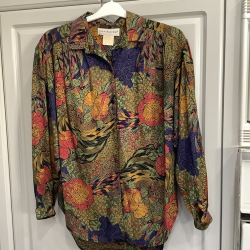 Joan Walters Floral Print Vintage Multicolor Long Sleeve 80’s Core Blouse Sz 12
