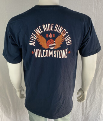 Volcom Stone Alive We Ride Blue 2-Sided Short Sleeve T Shirt, Men's Size  Large