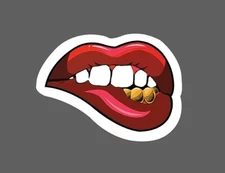Lip Bite Sticker Gold Grill Waterproof