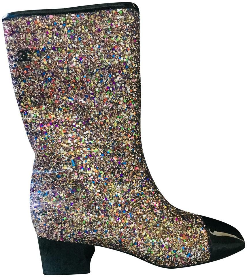 C H A N E L RUNWAY MILKY WAY GLITTER MULTI LOGO MID BOOTS C H A N E L RUNWAY MILKY WAY GLITTER MULTI LOGO MID BOOTS