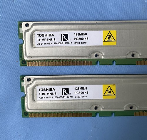 256MB Kit (2 x 128MB) Toshiba THMR1N8-8 800-45 Non-ECC RAMBUS RDRAM Memory - Picture 2 of 3