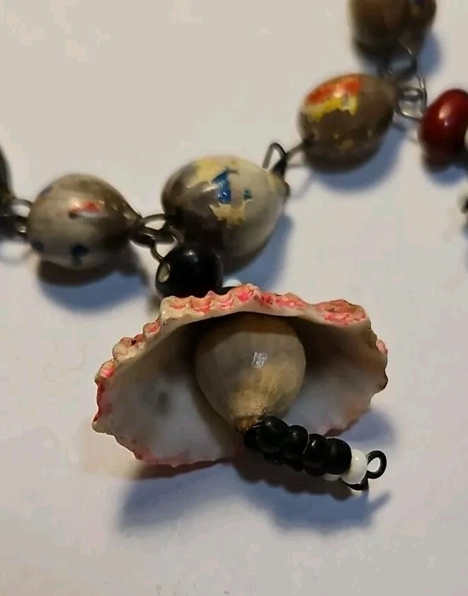 Vintage Hand Painted Hand Made Shell $ Seed Dancer Bracelet Tramp Art Bracelet - Image 3 of 4