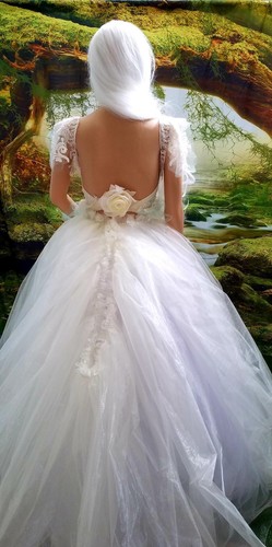 OLIVIA Ivory Peach & Mint Green Lace Organza & Tulle Corset Wedding Ballgown Set - Picture 3 of 12