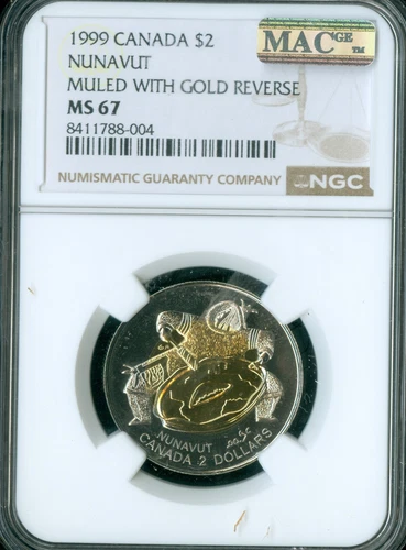 1999 CANADA $2 NUNAVUT MULED GOLD REVERSE NGC MS67 MAC SPOTLESS POP-1 .