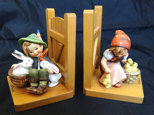 (2) Vintage Hummel Figurine Bookends Boy w/ Bunnies Girl w/ Chicks - Picture 20 of 24