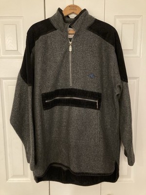 Vintage Bugle Boy Fleece Corduroy 1/4 Zip Pullover 90s Y2K Size XL Black Gray