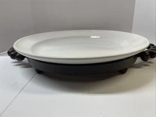 Jan Barboglio  Footed Iron Tray with Cast Balín Handles Large Ceramic Platter