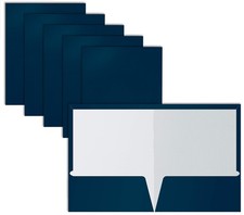 Better Office Products 2 Pocket Glossy Laminated Navy Blue Paper Folders, Box...