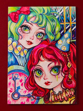 Fantasy Magic Twins Girls Portrait Sketch Card 1/1 Colorful Carnival Clock Theme