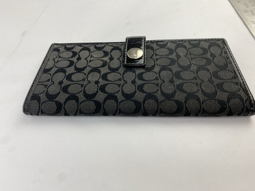 COACH Signature Snap Black Gray Slim Wallet Credit Card Cash - Picture 3 of 13