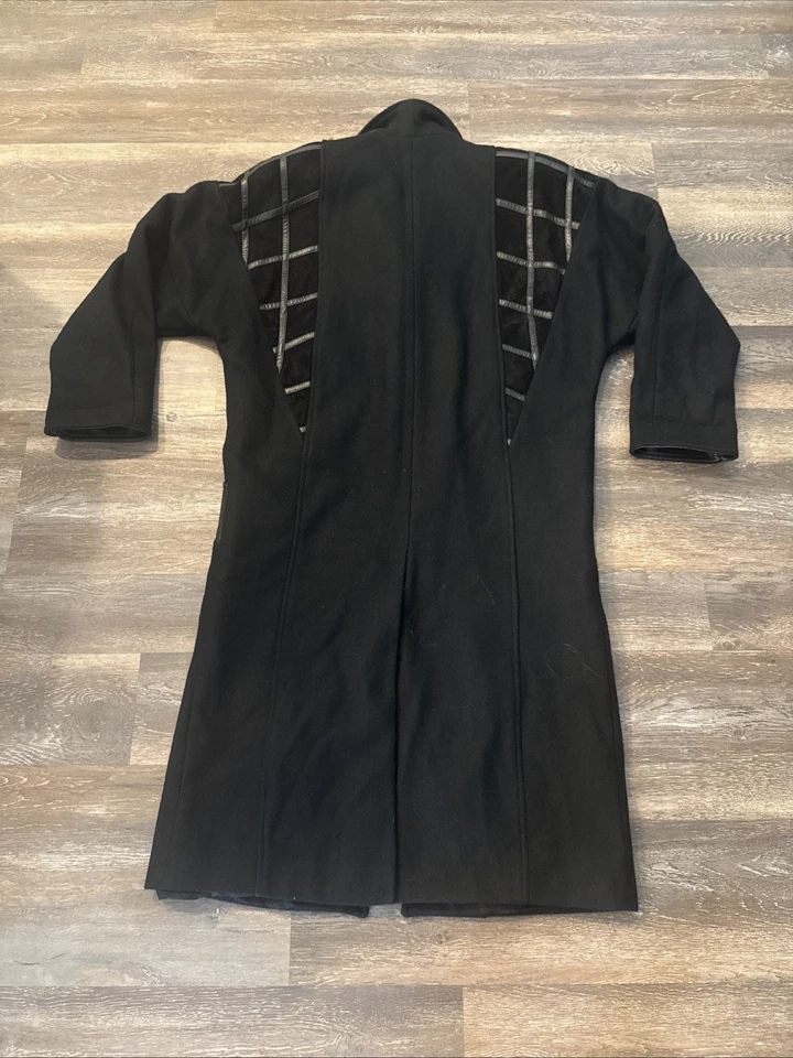 Gabardina Trendz vintage años 80 negra 80 % lana 20 % nailon cuero talla 3/4 hecha en EE. UU. Foto 2 de 4