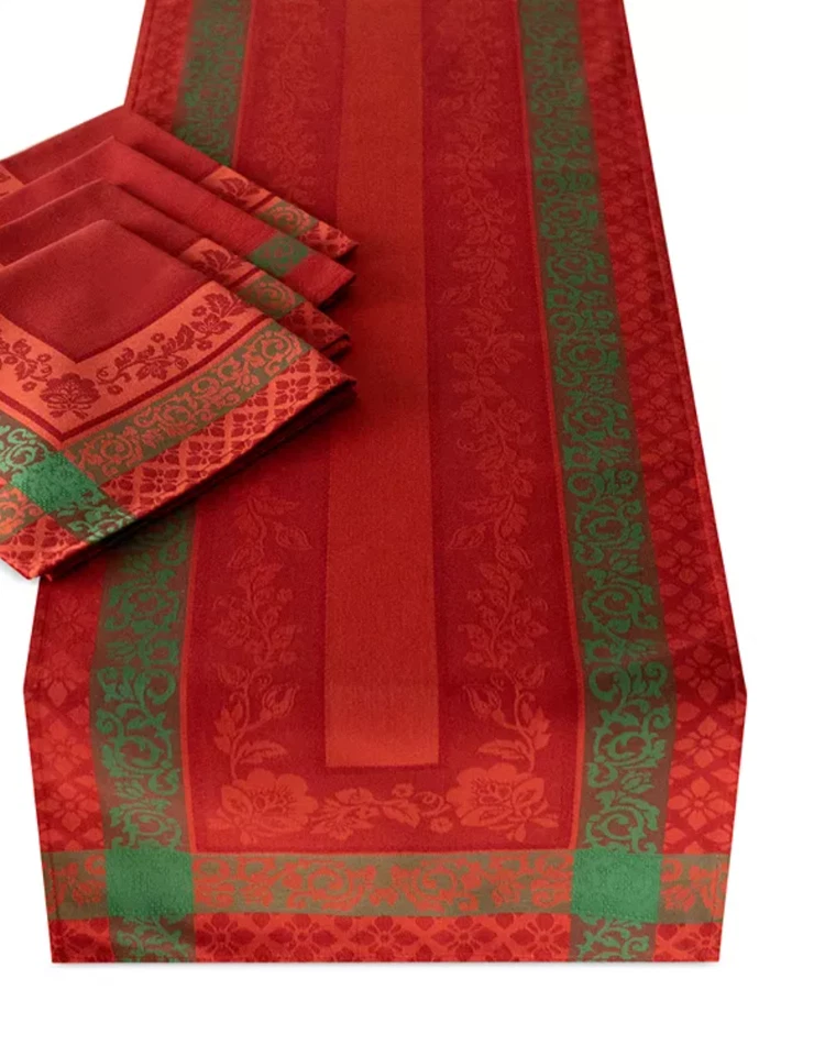BENSON MILLS CHRISTMAS HOLIDAY MAJESTIC JACQUARD RED TABLE RUNNER 14" x 72" NEW - Image 2 of 4