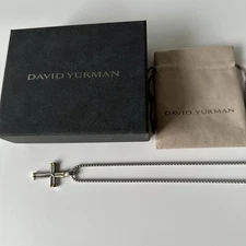 David Yurman 3mm Chevron Cross Pendant  Sterling Silver w/ 18K Yellow Gold,22in