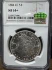 1884-CC $1 Morgan Silver Dollar - Carson City ~ NGC MS64+ CAC