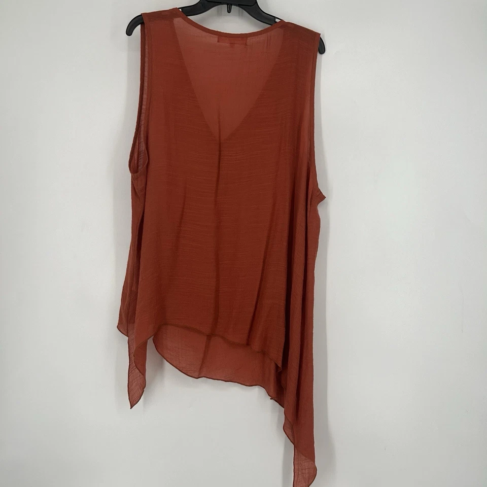 Camiseta sin mangas Pretty Angel Boho mezcla de lino asimétrica semi transparente naranja talla XL Foto 4 de 4