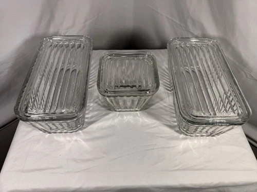 Anchor Hocking 1932 Vintage Design Glass Ribbed Dish Set 3 Piece