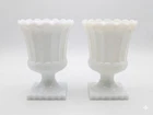 Vintage Milk Glass Scalloped Pedestal Planters - Set of 2