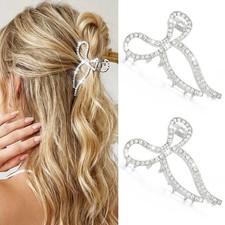 Rhinestone Hair Clips Silver Bow Claw Clip Sparkly Hair Accessories for Women...