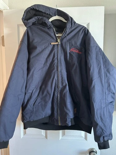 Berne HJ51ND Hooded Work Jacket Mens 2XL Navy Insulated Canvas Frontier Logo - product listing photo