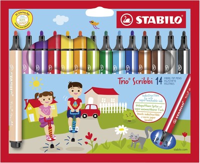 Triangular Fibre-Tip Pen - STABILO Trio Scribbi - Pack of 14 - Assorted Colours