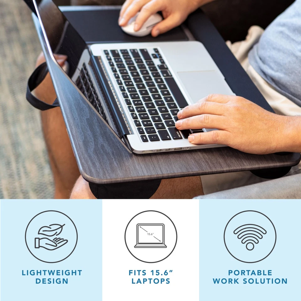 Home Office Pro Gray Woodgrain Lap Desk With Mouse Pad And Phone Slot - Image 2 of 4