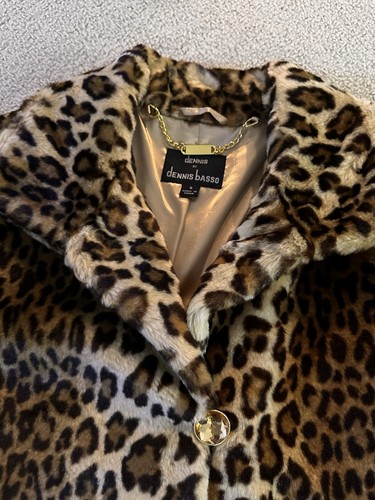 DENNIS BASSO Faux Fur Coat Uk S/US M L Brown Animal Print Winter Jacket Leopard - Picture 3 of 11
