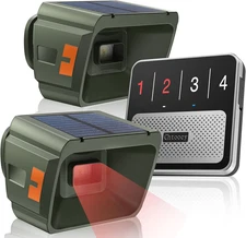 Solar Driveway Alarm Wireless Outdoor 1/2 Mile Range - Customizable Alarm Tones 