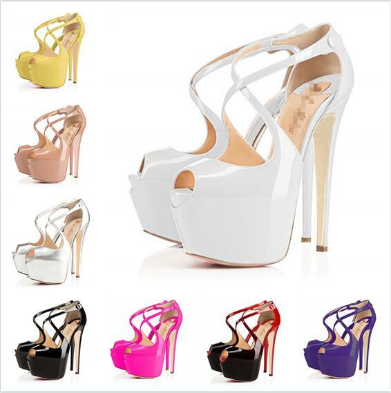 Damenschuhe Peeptoe Stiletto Pumps Kreuzriemen Platform Druckknöpfe Sandalen Neu Damenschuhe Peeptoe Stiletto Pumps Kreuzriemen Platform Druckknöpfe Sandalen Neu