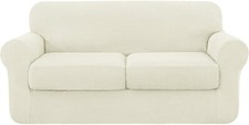 Subrtex 3 Piece High Stretch Slipcover for 2 Cushion Sofa, Elastic Bottom, Ivory