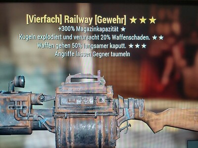 Fallout 76 Grausamer-Killer PS4 und PS5 Vierfach Gleisgewehr  Kugel explo
