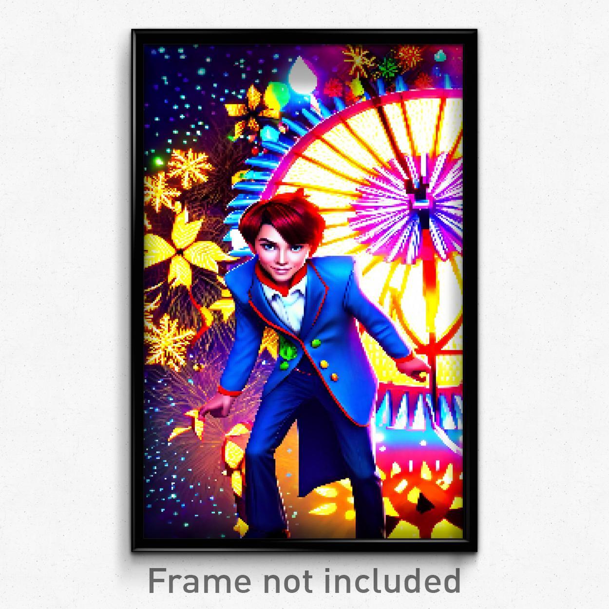 8 Bit Pixel Art Poster - Flashy New Year Psychedelic Gamer Print  