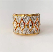 Vintage Ross Simons Gold Vermeil 925 Sterling Silver Wide Band CZ Ring Size 7