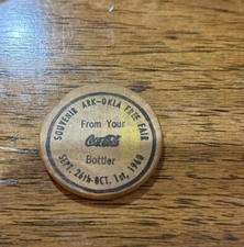 COCA-COLA Original Wooden Nickel 1968 Free Fair Ark Okla Bottler