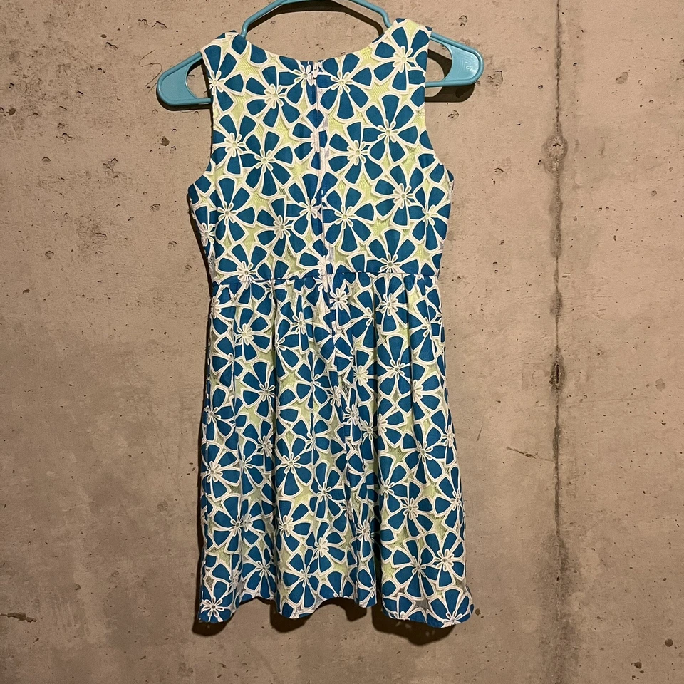 Justice Girls Dress Size 12 Lace Blue Lined Neon Green Floral Summer Party - Image 4 of 4