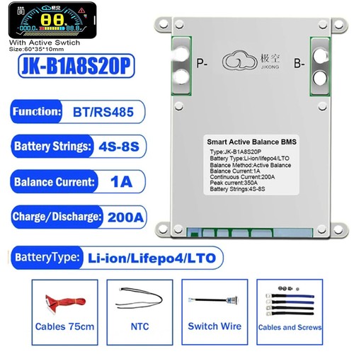 JK Smart BMS 4S-8S Li-ion LiFePo4 Battery 100A 200A 300A Active Balancer Lot US - Picture 29 of 41