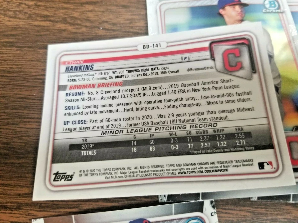 ETHAN HANKINS 2020 BOWMAN DRAFT #BD-141 CLEVELAND (10-CARD ROOKIE LOT)ALL CHROME - Image 2 of 3