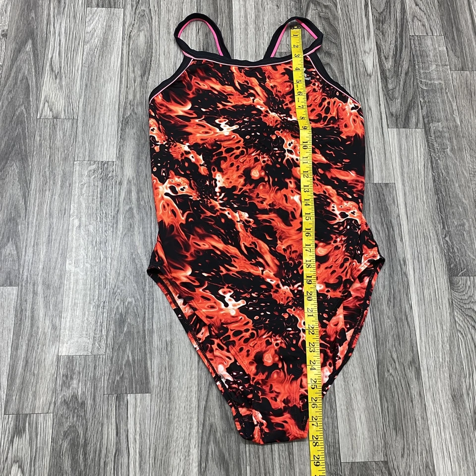 Traje de baño de una pieza estampado rojo/negro con logotipo bordado rápido TYR Dura para mujer talla M Foto 4 de 4