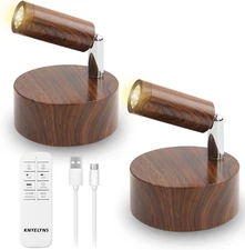Wireless Spot Lights Indoor (2 Pack), Wood Grain Uplighting Indoor with Remote,