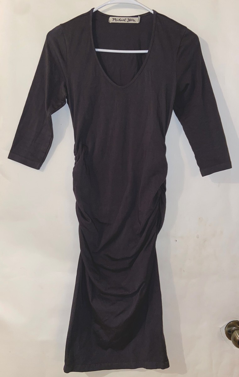 Michael Stars Women Dark Gray Ruched Midi Bodycon Dress 1/3 Sleeves Sz SP |  eBay
