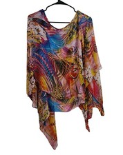 Abi Ferrin USA Sheer Blouse Top Poncho Floral Watercolor Sz M