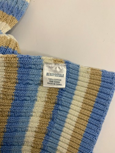 Aeropostale Knit Striped Scarf blue White beige Sweater Cable Knit Women ribbed - Picture 4 of 6